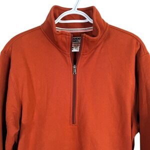 Lands End Serious Sweats 1/4 Zip Pullover Mens M Orange Fleece Kangaroo Pocket
